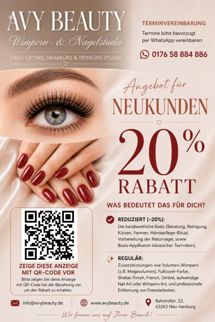 Dein Verwöhnmoment bei Avy Beauty – 20% Neukunden-Rabatt